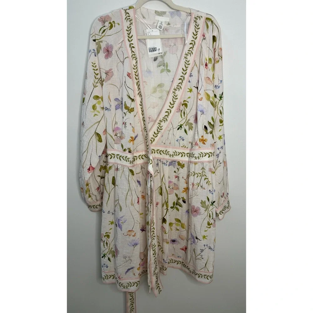 NWT H&M Floral Wrap Dress Large Fairy Botanical LS Feminine Brunch Wedding Chic - Picture 16 of 16